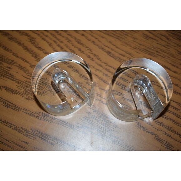 Art Deco Val st Lambert Crystal Candle Holder Set of 2 Belgian Signed 1980's - Picture 6 of 9